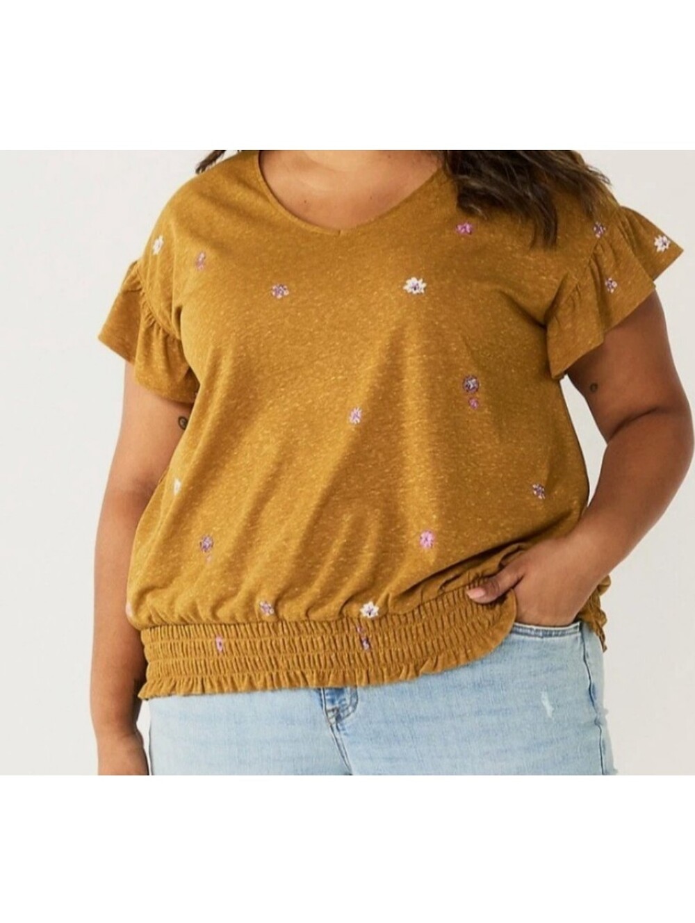 Sonoma Plus Size Floral Flutter Sleeve with Banded Hem